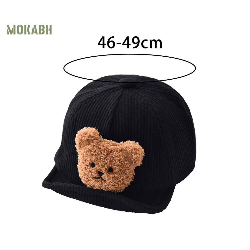 [Mok Abh] Mũ Bóng Chày Vành Rộng Mềm Mại Thoáng Khí Màu Trơn Họa Tiết Gấu Hoạt Hình Dành Cho Bé Trai Và Bé Gái