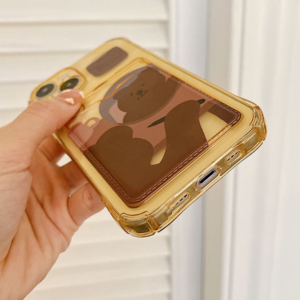 Ốp Điện Thoại TPU Mềm Chống Sốc Có Ngăn Đựng Thẻ Hình Gấu Cho Iphone 11 14 13 12 Pro Max Xr Xs Max 7 8 Plus Se