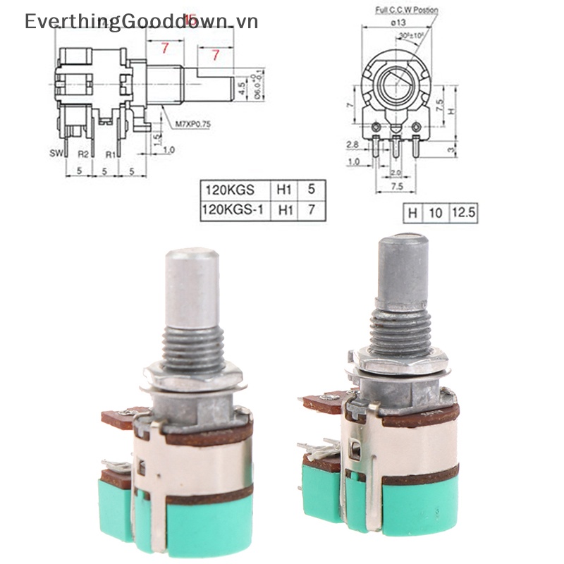 Chiết Áp Âm Thanh Nổi H120 A50K A10K 15mm Có Công Tắc