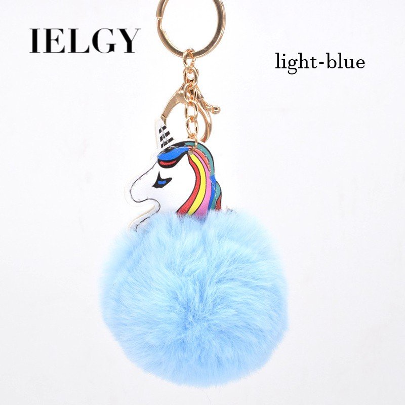 IELGY Móc Chìa Khóa Bằng Da PU Hình Kỳ Lân Và Bóng Lông Dễ Thương