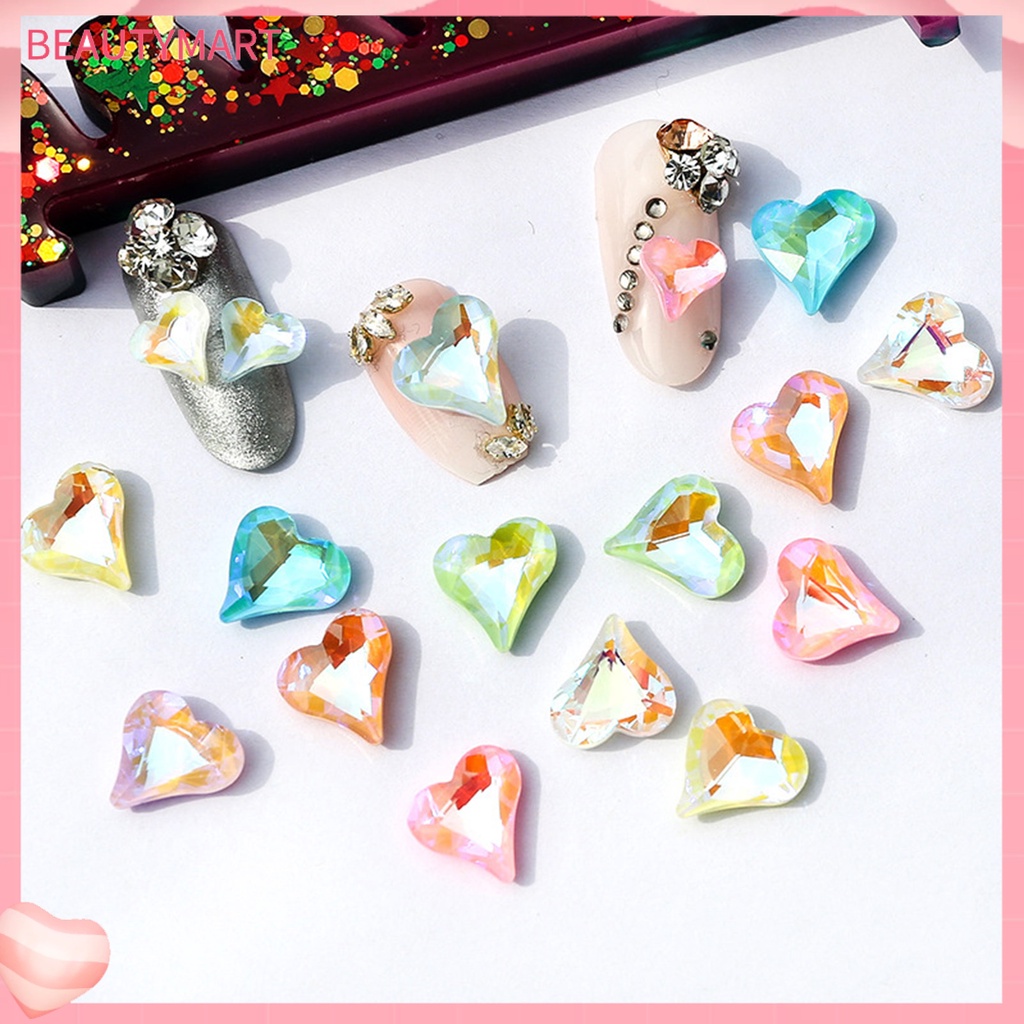 Bộ 10 Hạt Đá Hình Trái Tim Trang Trí Móng Tay DIY