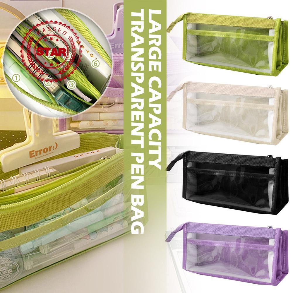 Túi Đựng Bút 6 Lớp Trong Suốt Cỡ Lớn Phong Cách Nhật Bản Đơn Giản H0E3