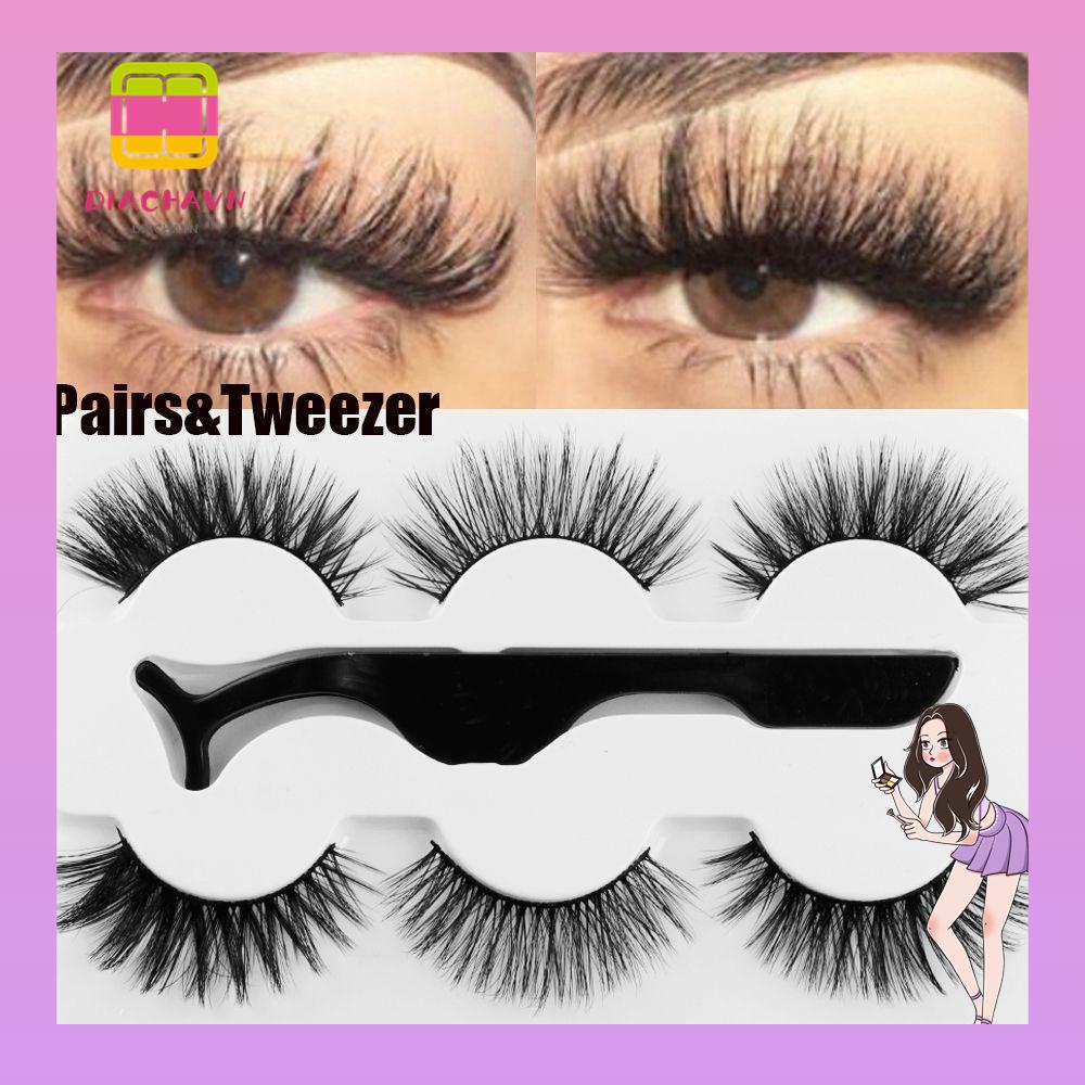 Set 3 Cặp Lông Mi Giả 5D Handmade Kèm Nhíp Thời Trang Dành Cho Nữ