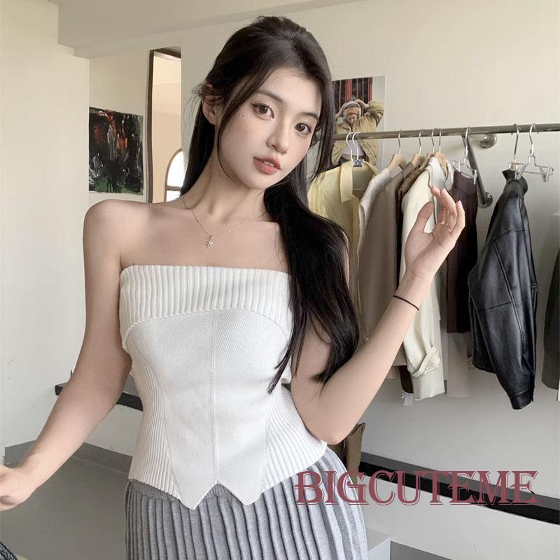 Áo Ống Dệt Kim Không Tay Màu Trơn Thời Trang Mùa Hè Dành Cho Nữ