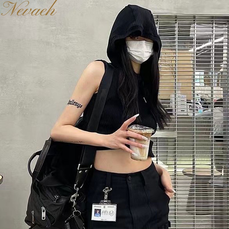 Áo Thun Không Tay Có Mũ Trùm Hở Lưng Thời Trang Mùa Hè Kiểu Mới Cho Nữ