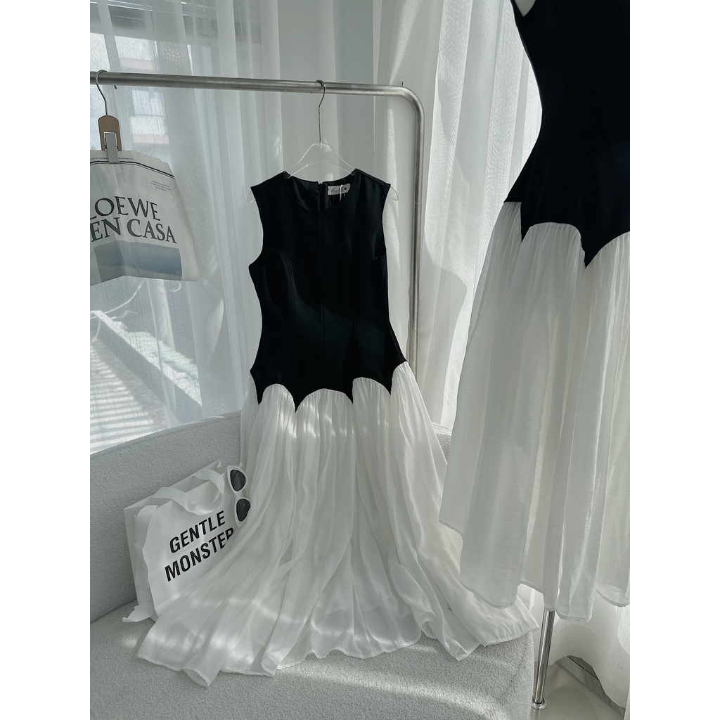 Đầm maxi đen phối voan trắng tùng xoè 💖 KÈM ẢNH THẬT