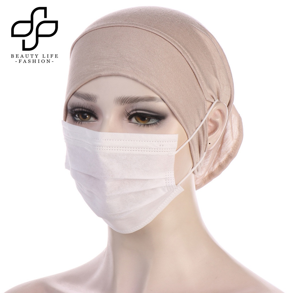 Mũ Trùm Đầu Bằng Vải Mềm Mỏng Màu Trơn Co Giãn Thoáng Khí Có Lỗ Xỏ Tai Cho Nữ