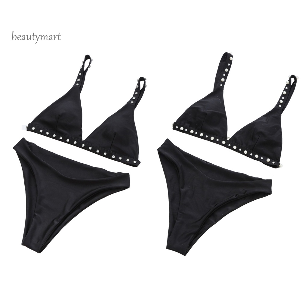[beautymart] Bộ Đồ Bơi Bikini Màu Trơn Bằng Polyester Chống Mài Mòn Thời Trang Mùa Hè Cho Nữ