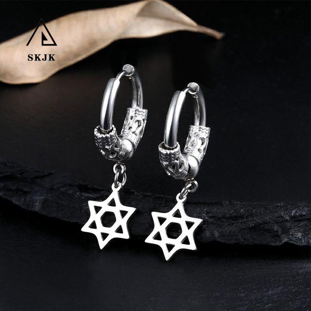 Bông Tai Dạng Vòng Hình Thánh Giá Bằng Thép Không Gỉ Màu Sắc Đơn Giản Cổ Điển Cho Nữ