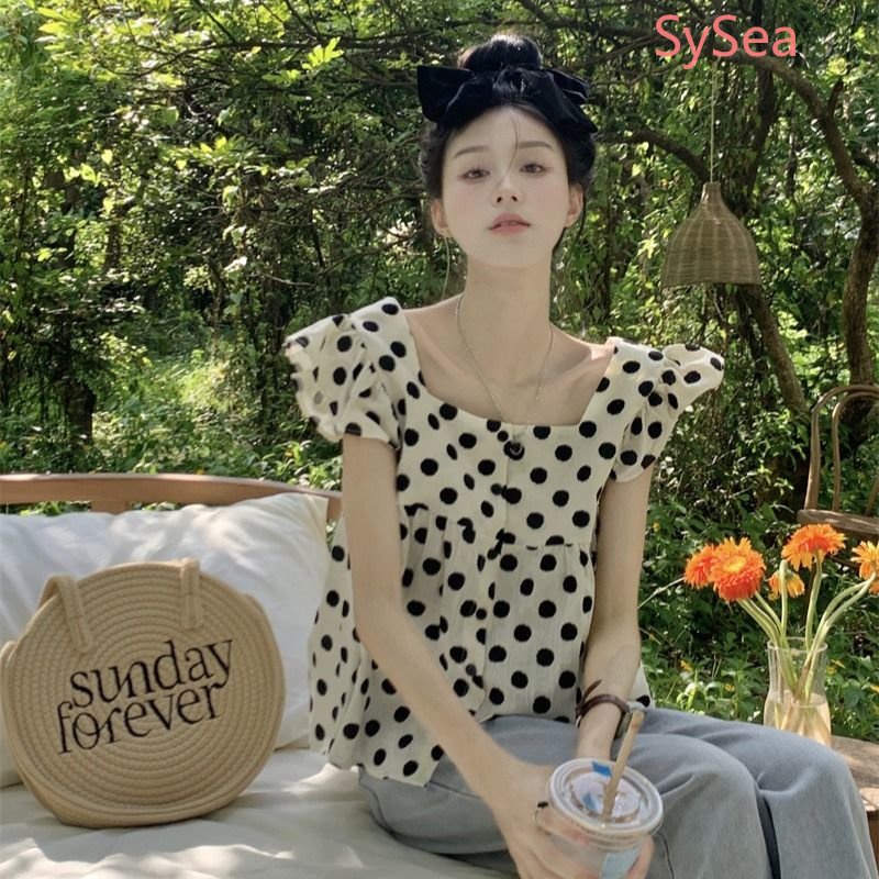 Áo Kiểu Tay Phồng Cổ Vuông Họa Tiết Hoa Phong Cách Pháp