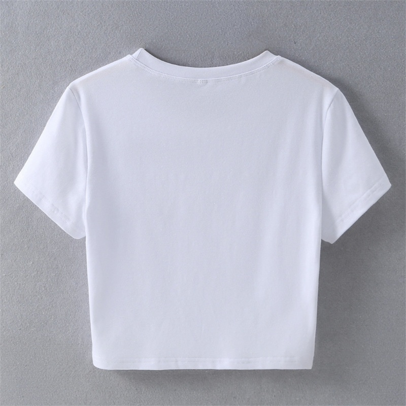 Áo Thun Croptop Ngắn Tay Cổ Tròn In Chữ Thời Trang Cho Nữ
