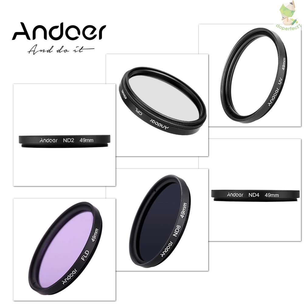 Andoer 49mm UV+CPL+FLD+ND(ND2 ND4 ND8) Photography Filter Kit Set Ultraviolet Circular-Polarizing Fluorescent Neutral De   Came-6.5