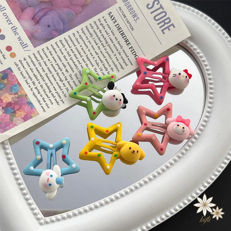 SANRIO Kẹp Tóc Hình Ngôi Sao Năm Cánh Họa Tiết Chấm Bi Dễ Thương Cho Nữ