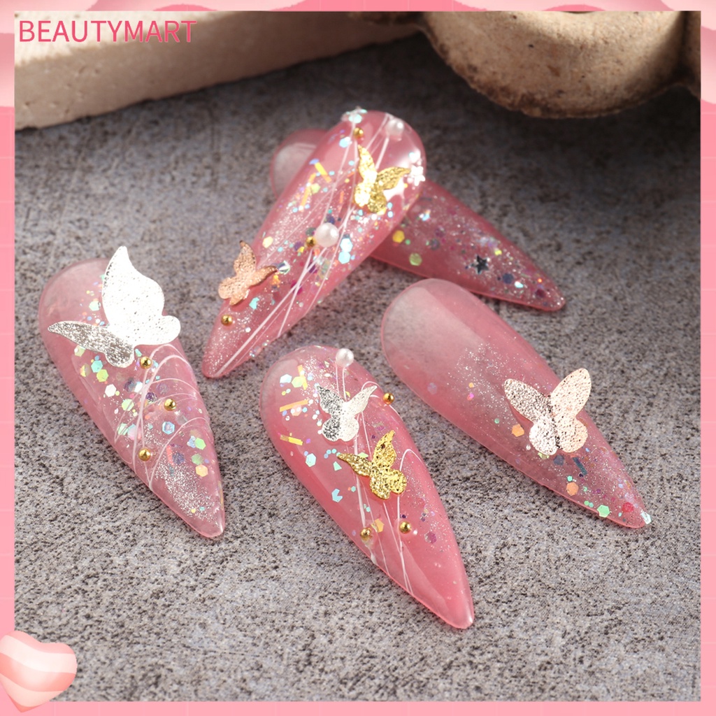 1 Hộp Phụ Kiện Trang Trí Móng Tay Hình Bướm 3D Bằng Kim Loại Chống Phai