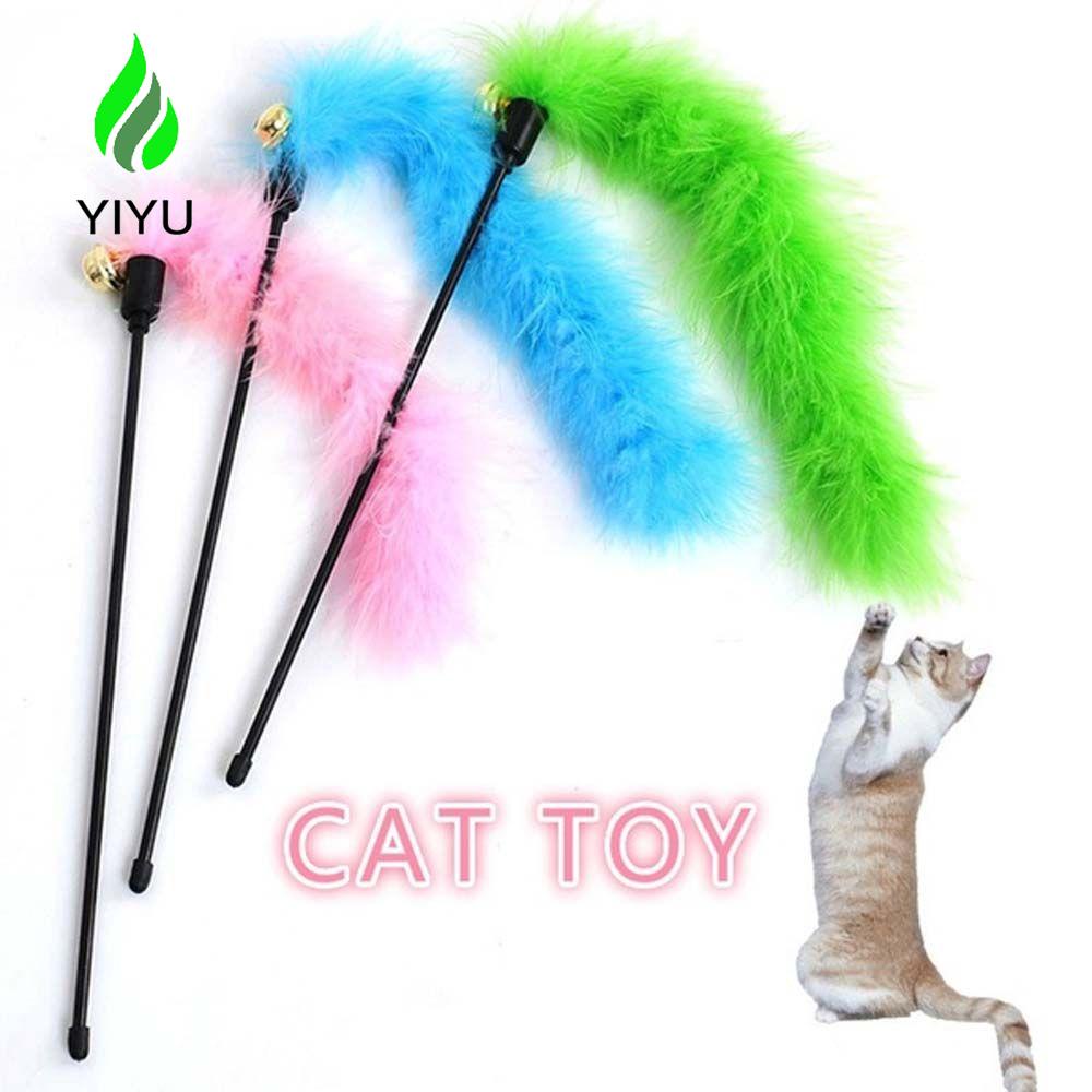 YIYU Gậy đồ chơi gắn lông vũ nhiều màu dễ thương vui nhộn dành cho mèo cưng