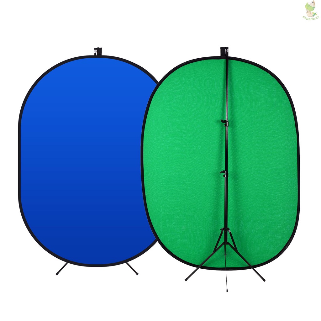 5 * 6.5ft/ 1.5 * 2m Green &amp; Blue 2-in-1 Studio Collapsible Background Panel Double-sided Photography Backdrop Cotton Mat   Came-6.5