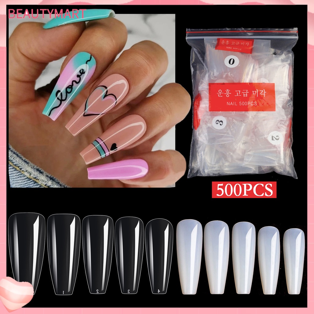 Bộ 500 Móng Tay Giả Trong Suốt Chống Vỡ Lâu Trôi DIY