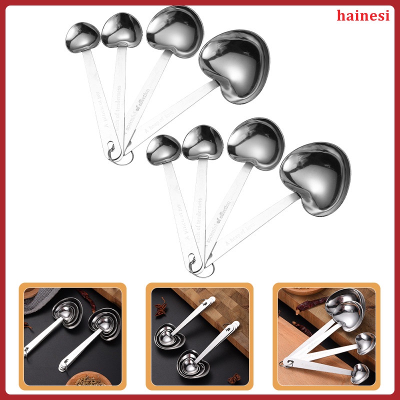Bộ 2 Muỗng Đo Lường Bằng Thép Không Gỉ Hình Trái Tim
