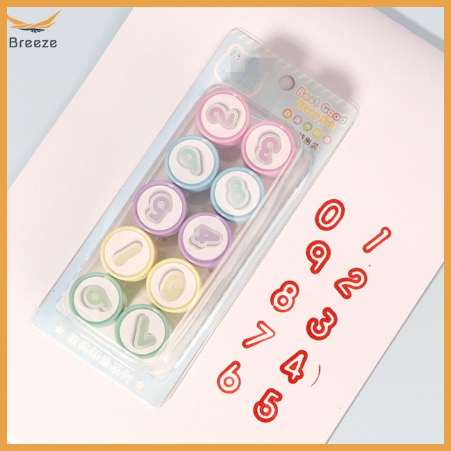 Bộ 10 Con Dấu Số 0-9 Nhanh Khô Hình Tròn Dễ Thương Trang Trí Album Ảnh Diy