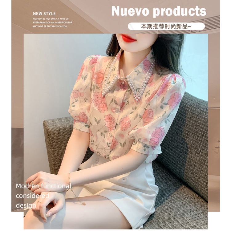 Áo Sơ Mi Chiffon Tay Ngắn In Hoa Phong Cách Mới Dành Cho Nữ