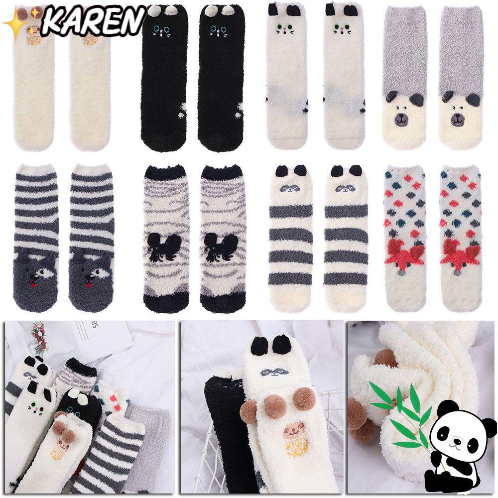 Vớ Nhung San Hô Dày Mềm Mại Họa Tiết Động Vật Hoạt Hình