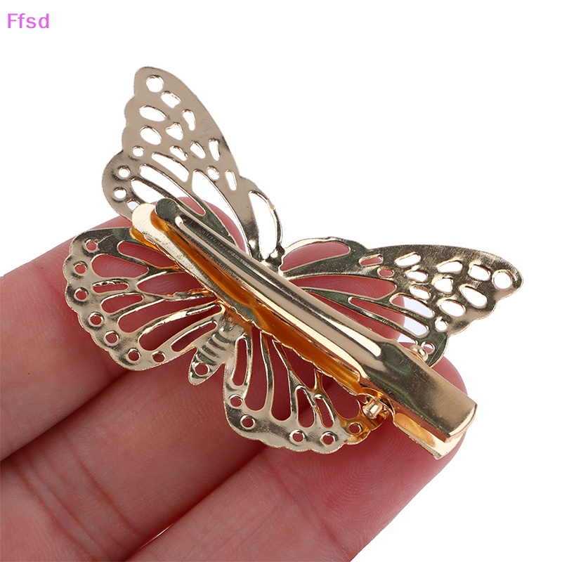 {Ffsd} Bộ 2 Kẹp Tóc Hình Bướm Rỗng Bằng Kim Loại Thanh Lịch Thời Trang Cho Nữ