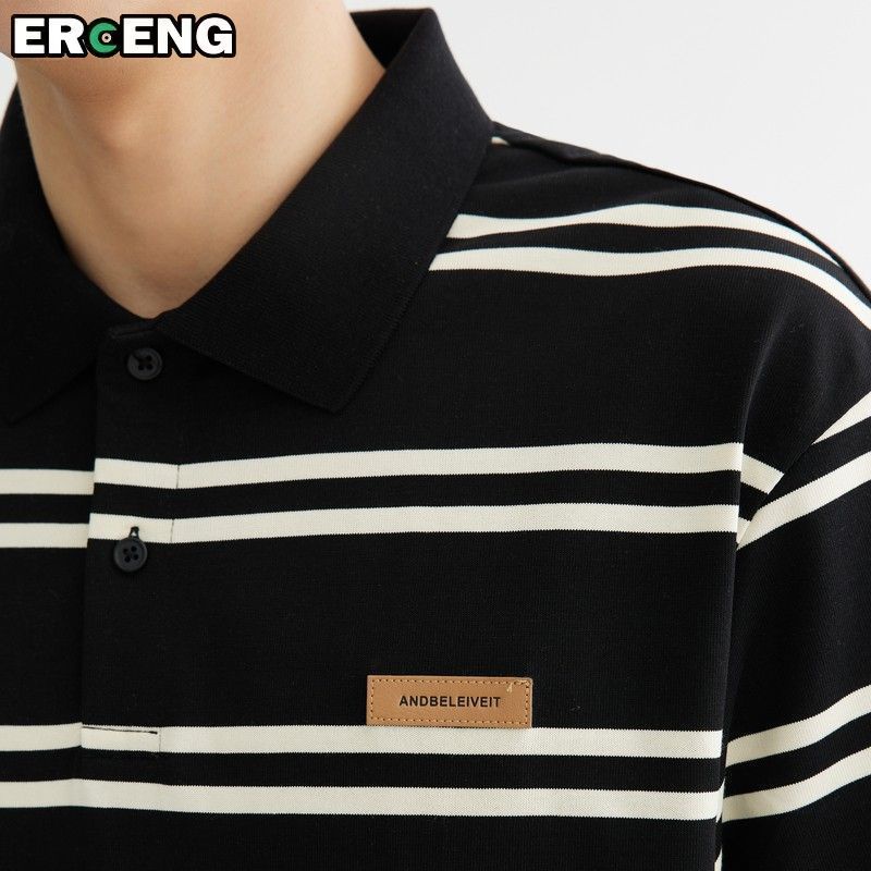 Áo Thun polo Ngắn Tay Form Rộng Họa Tiết Sọc Ngang Thời Trang Dành Cho Nam