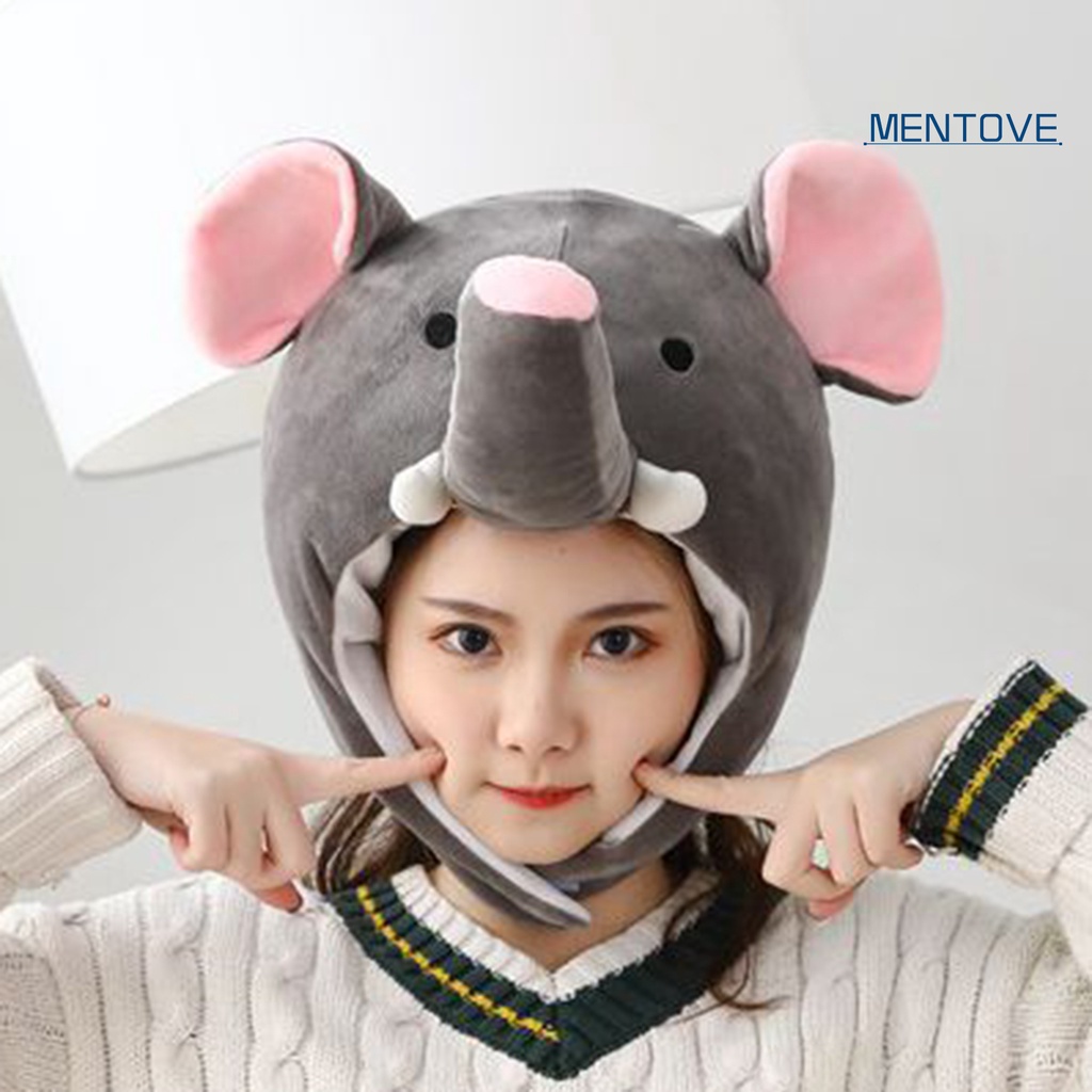 Mũ Trùm Đầu Nhồi Bông Mềm Mại Hình Chú Voi Hoạt Hình Hóa Trang Mùa Đông