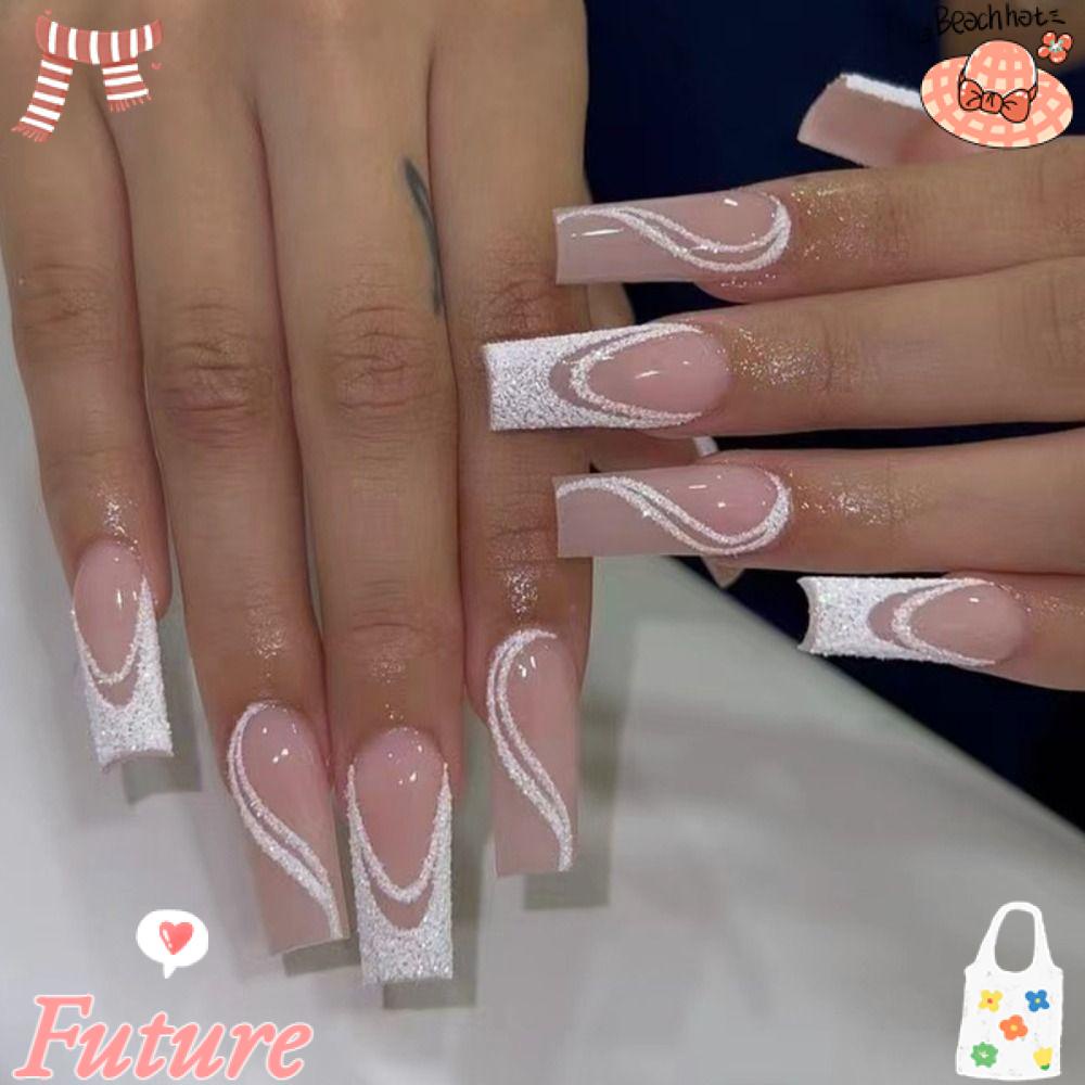 Set 24 Móng Tay Giả Dạng Nhấn Màu Hồng Che Phủ Toàn Diện Cho Nữ