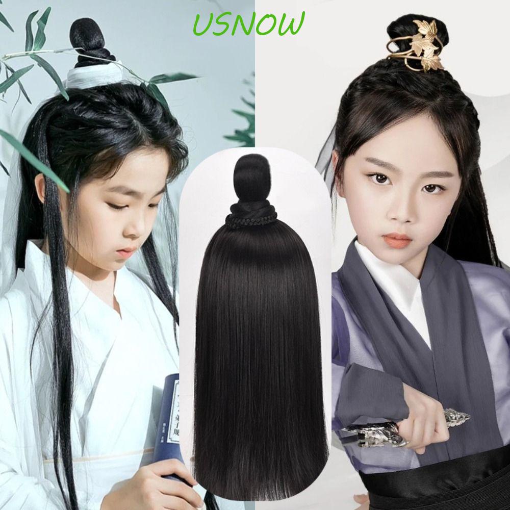 Tóc Giả Màu Đen Bằng Sợi Tổng Hợp Mềm Mại Thoáng Khí Hóa Trang Hán Phục Cho Bé