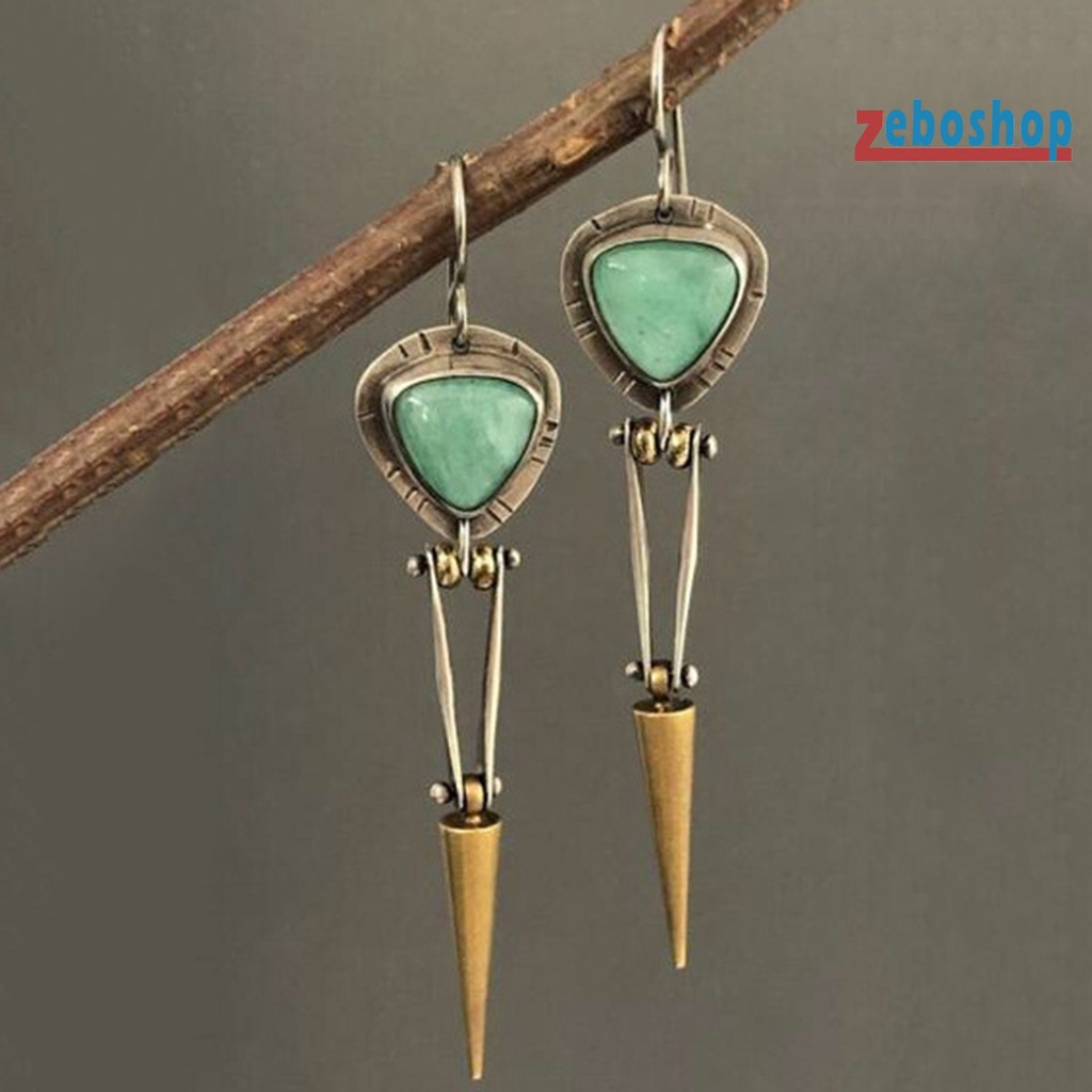 1 Đôi Khuyên Tai Dạng Móc Đính Đá Chạm Khắc Phong Cách Dân Tộc Cổ Điển