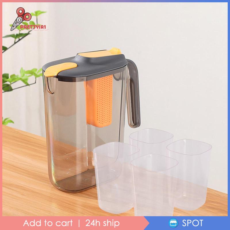 [Prettyia1] Bình Đựng Trà / Cà Phê Kín Khí Trong Suốt Kèm 4 Cốc