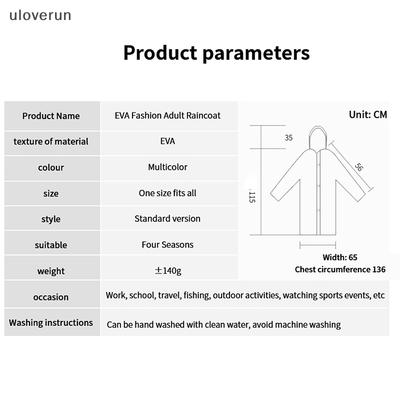 Uloverun Áo Mưa Dày Dặn Có Mũ Trùm Chống Thấm Nước Tiện Dụng