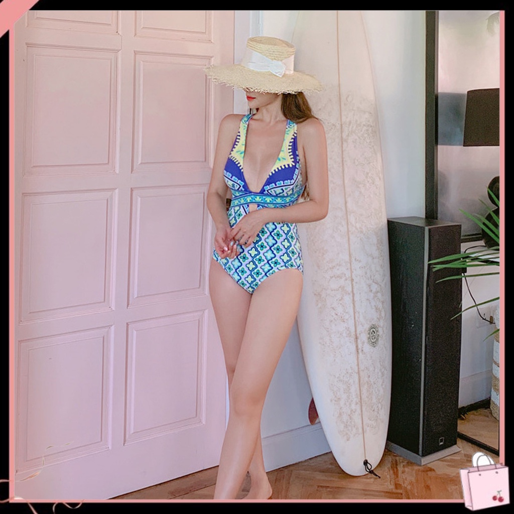Bộ Đồ Bơi Một Mảnh Cổ Chữ V Khoét Sâu Hở Lưng Họa Tiết Hoa Quyến Rũ