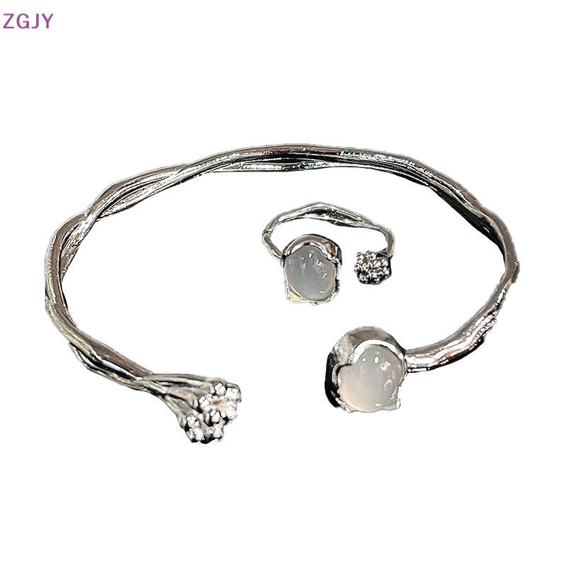 Vòng Đeo Tay / Nhẫn Dạng Mở Đính Đá Mặt Trăng Sáng Tạo Có Thể Điều Chỉnh Cho Nữ Mới