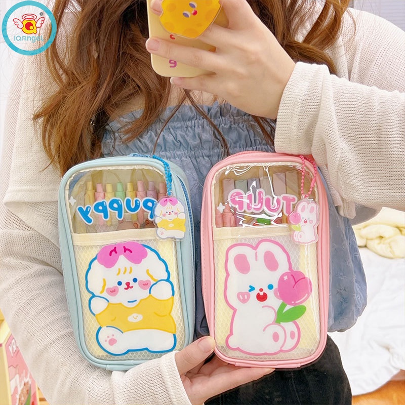 Túi Đựng Bút Bằng PVC Trong Suốt Họa Tiết Thỏ Dễ Thương Phong Cách Nhật Bản