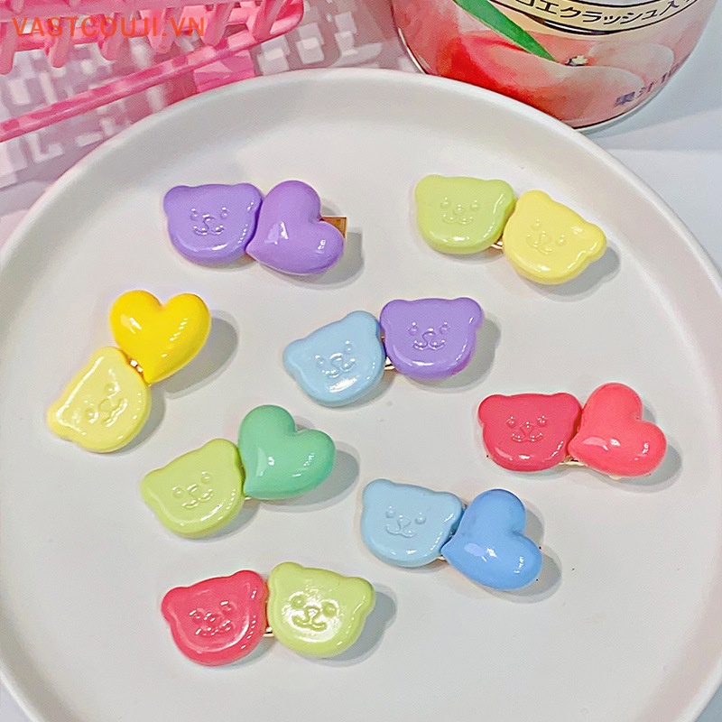 Kẹp Tóc Hình Chú Gấu Màu Kẹo Ngọt Dễ Thương Cho Nữ