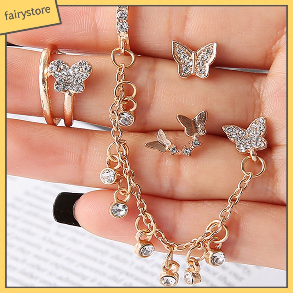 Bộ 4 Khuyên Tai Hình Bướm Bằng Hợp Kim Dùng Hàng Ngày Cho Bạn Gái