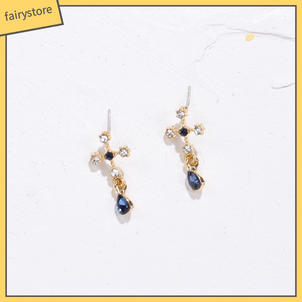Bông Tai Hình Thánh Giá Đính Đá Sapphire Giả Bằng Hợp Kim Thời Trang Cho Nữ