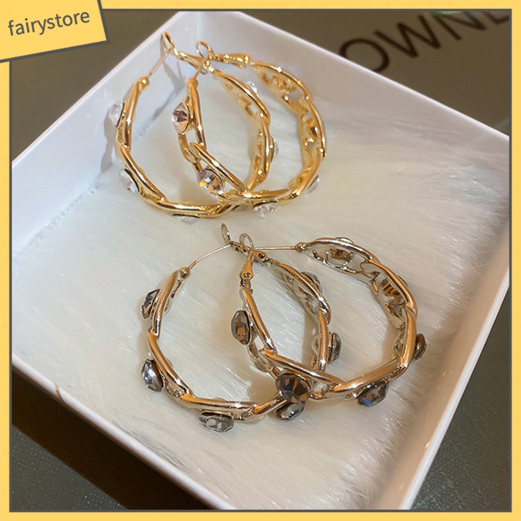 1 Đôi Bông Tai Tròn Đính Đá Thời Trang Dành Cho Nữ