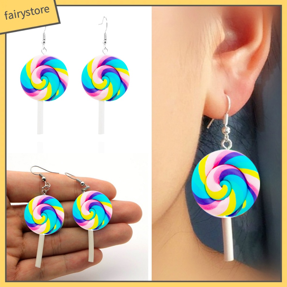 Bông Tai Hình Kẹo Mút Màu Cầu Vồng Thời Trang Cho Nữ