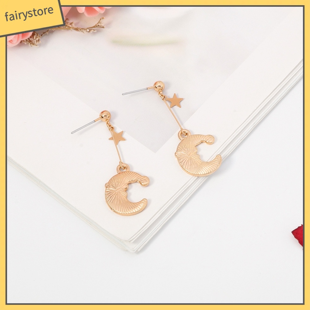 Bông Tai Dáng Dài Hình Mặt Trăng Phong Cách Giáng Sinh Thời Trang Cho Nữ