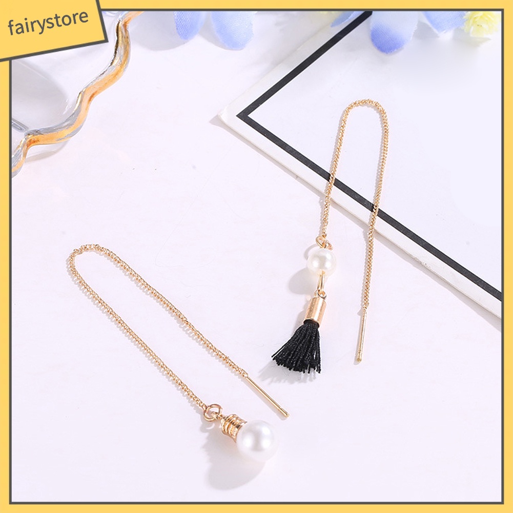 Bông Tai Dài Đính Ngọc Trai Giả Thời Trang Dành Cho Nữ