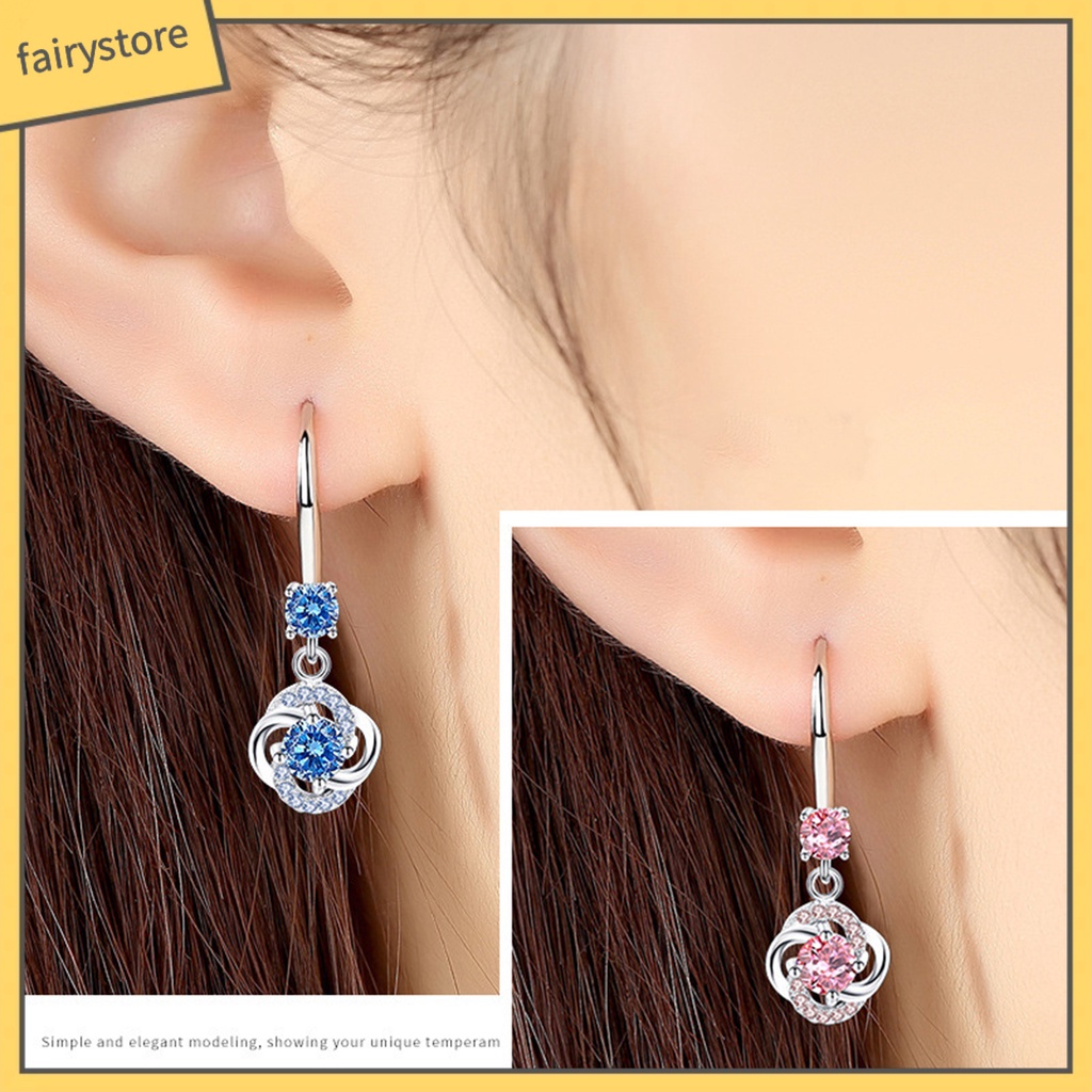 Bông Tai Hình Cỏ Bốn Lá Đính Đá Zircon Thời Trang Dành Cho Nữ