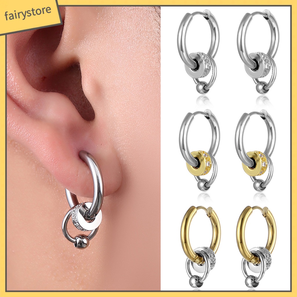 1 Khuyên Tai Thép Titan Nhiều Lớp Phong Cách Hip Hop Đơn Giản Thời Trang Cho Nam