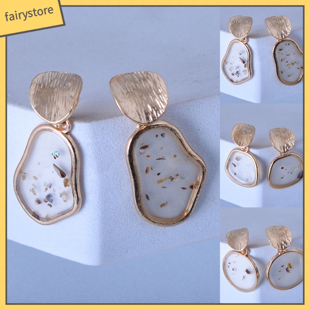 Set 2 Bông Tai Vỏ Sò Hình Vuông Bằng Hợp Kim Phong Cách Retro