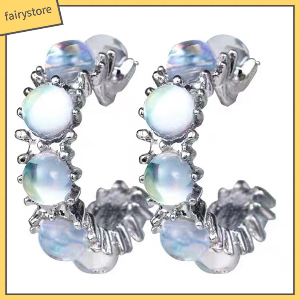 1 Đôi Bông Tai Đính Đá Mặt Trăng Bằng Hợp Kim Thời Trang Dành Cho Nữ