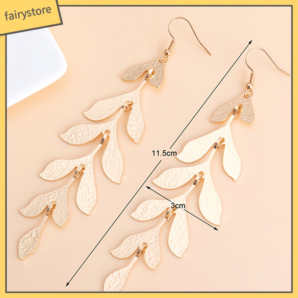 1 Đôi Bông Tai Dáng Dài Hình Chiếc Lá Nhiều Lớp Bằng Kim Loại Thời Trang Thanh Lịch Dùng Làm Quà Tặng Sinh Nhật