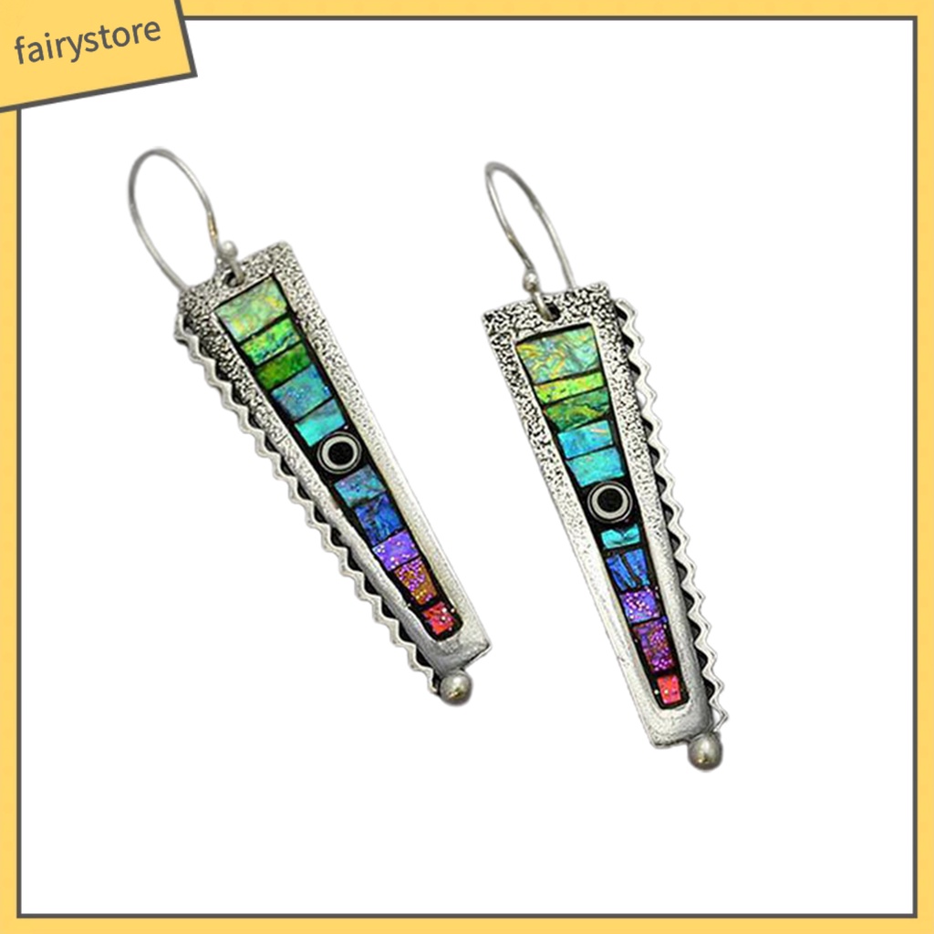 [FRO] Bông Tai Móc Mặt Hình Zigzag Màu Cầu Vồng Phong Cách Dành Cho Nữ