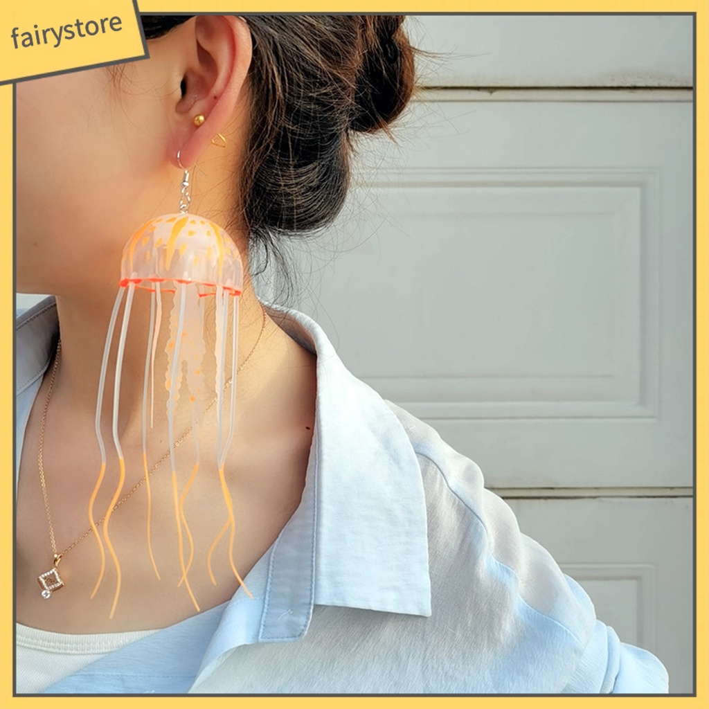 [FRO] 1 Đôi Bông Tai Dáng Dài Tua Rua Hình Sứa Màu Sắc Tươi Sáng Thời Trang Kỳ Nghỉ Cho Nữ